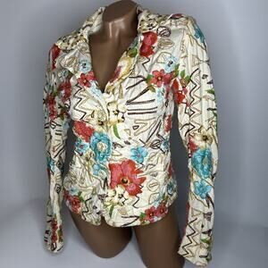 Johnny Was Embroidered Button Up Jacket S Cream Floral Boho Cottagecore
